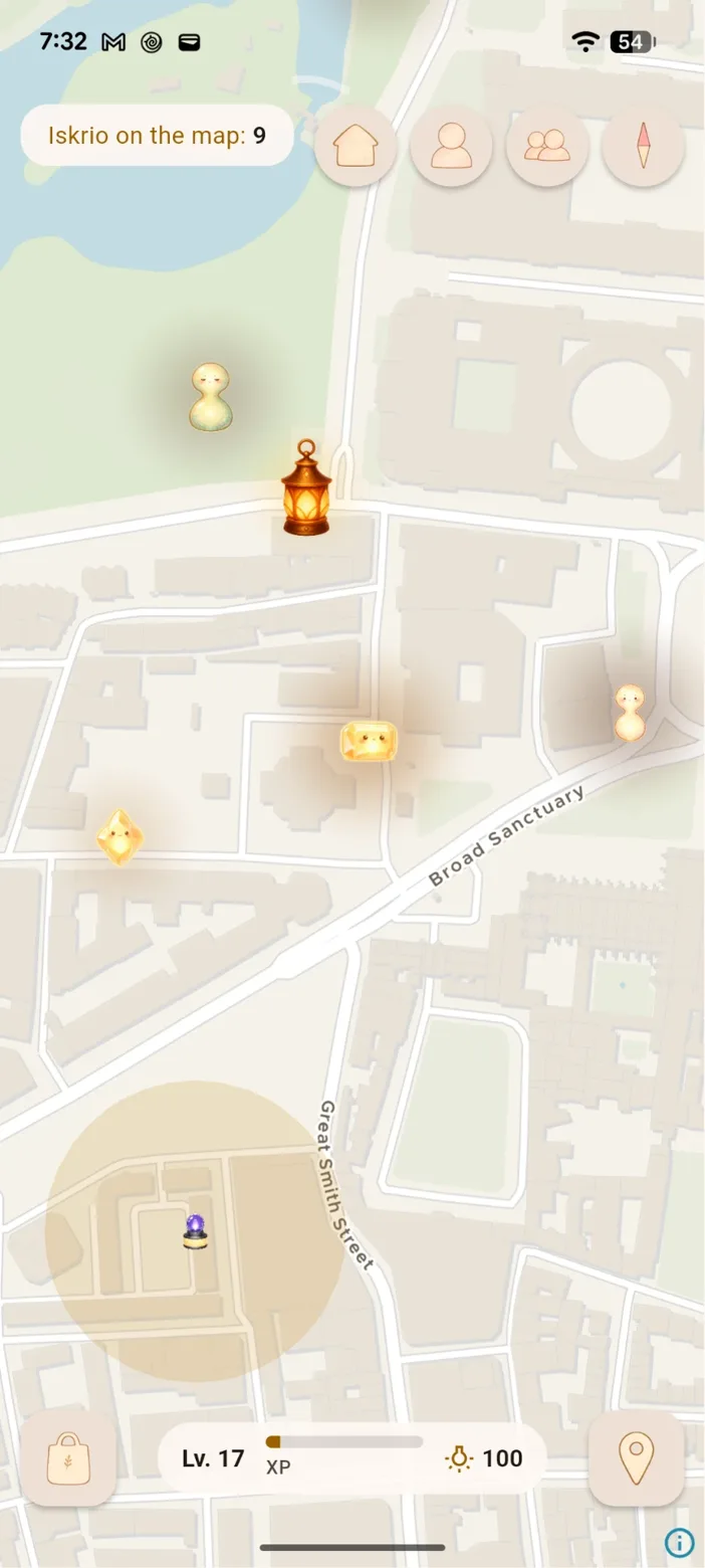 Quiet neighbourhood map with the Lamp and nearby spirits
