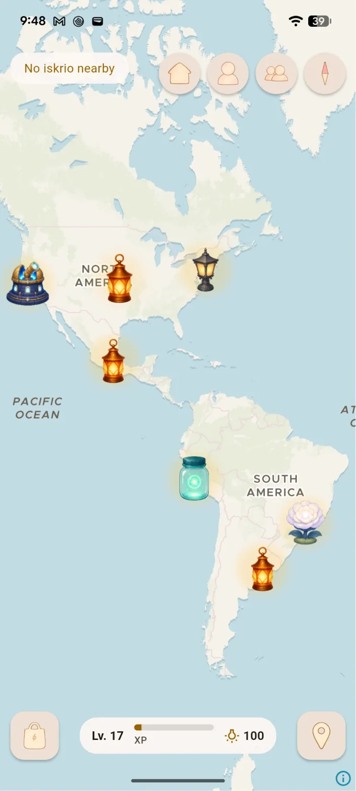 World map with Lamps glowing far apart across the continents
